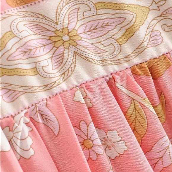 Boho Gypsy Hendrix Floral Pink Peasant Dress Gown hippie free spirit bohemian L - Picture 6 of 14
